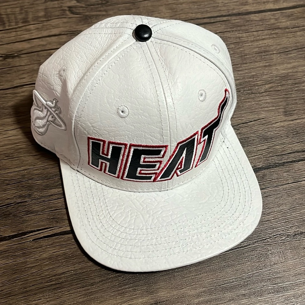 Pro Standard all white leather strap back Miami Heat hat
